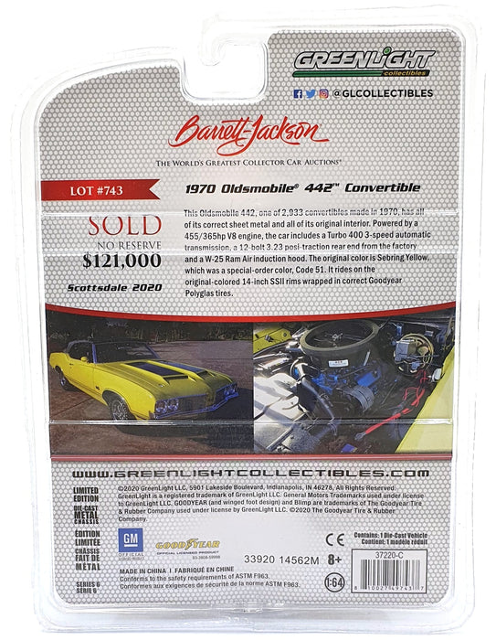 Greenlight 1/64 Scale 37220-C - 1970 Oldsmobile 442 Convertible - Yellow