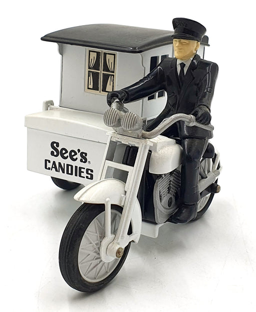 Ertl 16cms Long 746775 - See's Candies Motorcycle and Sidecar - White/Black