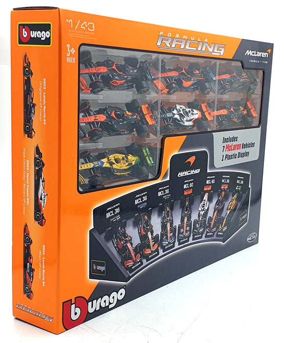 Burago 1/43 Scale 18-38169 - McLaren Racing 7 Cars and Display Stand