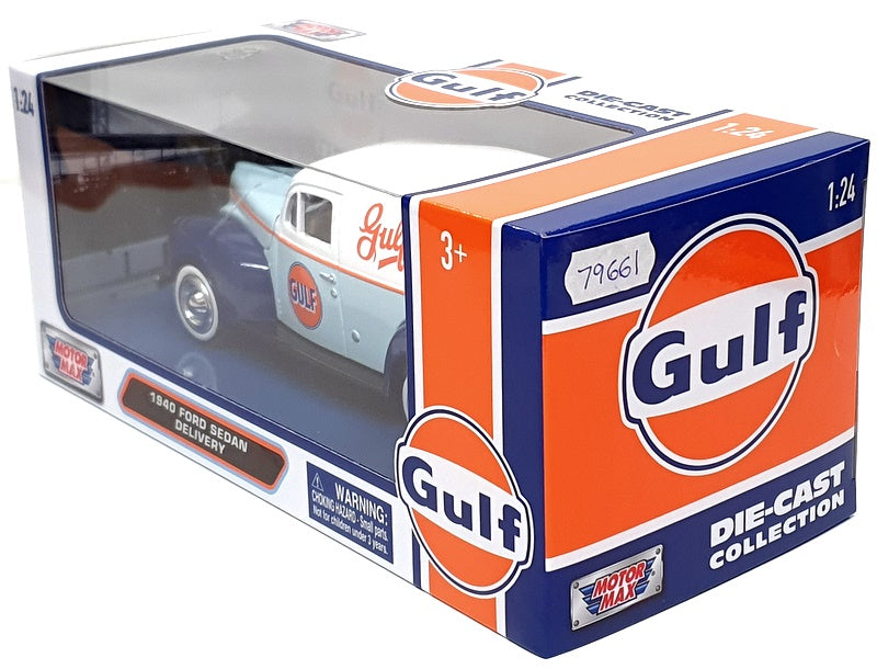 Motor Max 1/24 Scale 79661 - 1940 Ford Sedan Van (Gulf) Lt Blue/Blue/White
