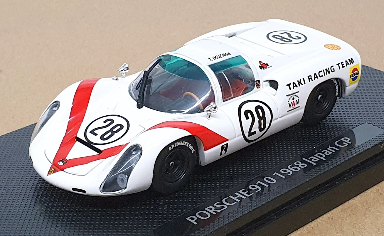 Ebbro 1/43 Scale 638 - Porsche 910 #28 Japan GP 1968 T. Ikuzawa - White/Red