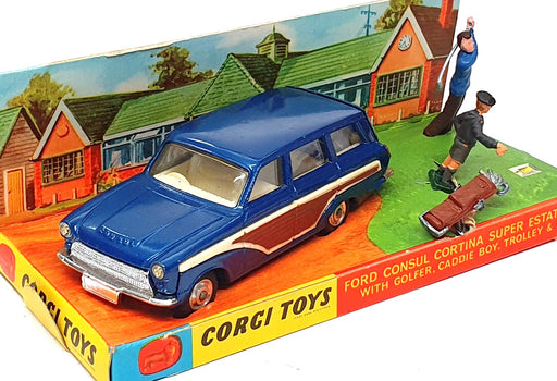 Corgi Toys Original 440 - Ford Consul + Golfer Caddie Boy Trolley & Bag - Blue