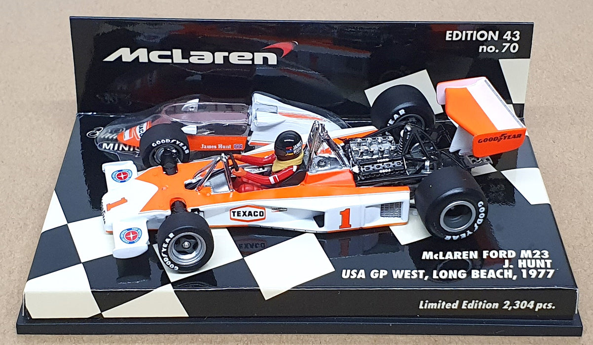 Minichamps 1/43 Scale 530 774391 - F1 McLaren Ford M23 USA GP 1977 James Hunt
