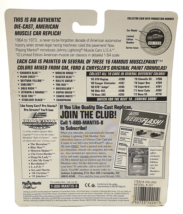 Johnny Lightning 1/64 Scale 200-200 Muscle Cars USA 1970 Plymouth Superbird Blue