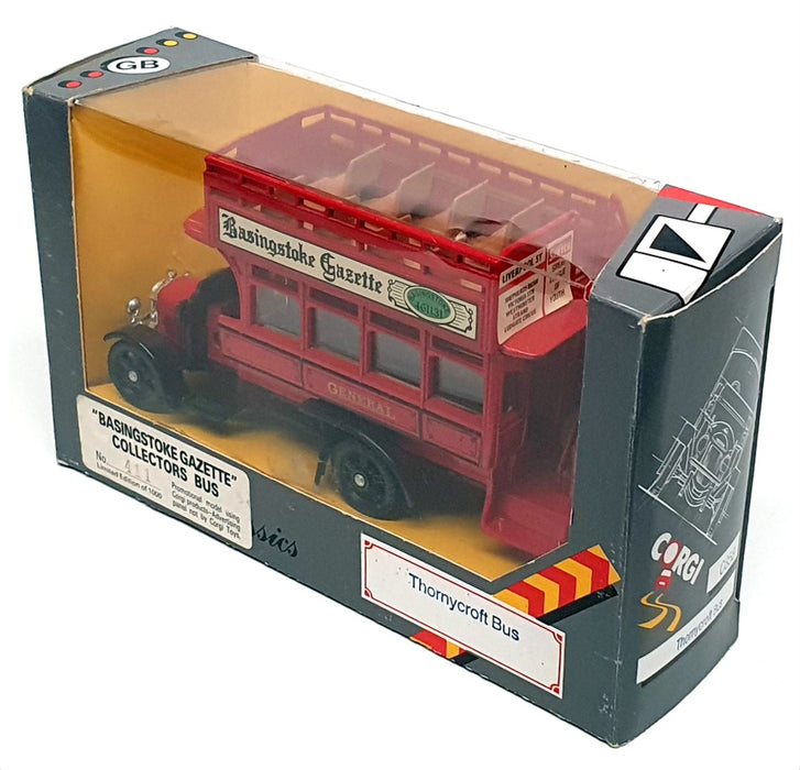 Corgi Appx 15cm Long C858 - Basingstoke Gazette Thornycroft Bus - Red