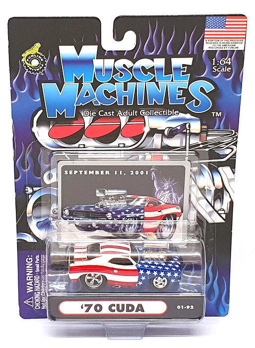 Muscle Machines 1/64 Scale 71151 01-92 - 1970 Plymouth Cuda - Stars & Stripes
