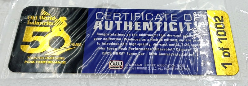 Auto World 1/24 Scale AWN020 - Chevrolet Camaro SS 2023 NHRA Funny Car J.Force