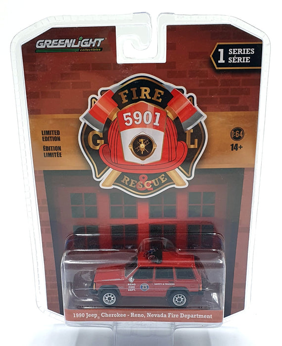 Greenlight 1/64 Scale 67010-D - 1990 Jeep Nevada Fire Department - Red