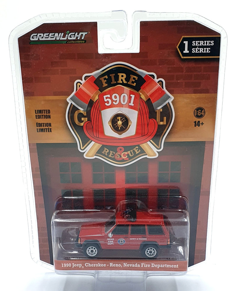 Greenlight 1/64 Scale 67010-D - 1990 Jeep Nevada Fire Department - Red