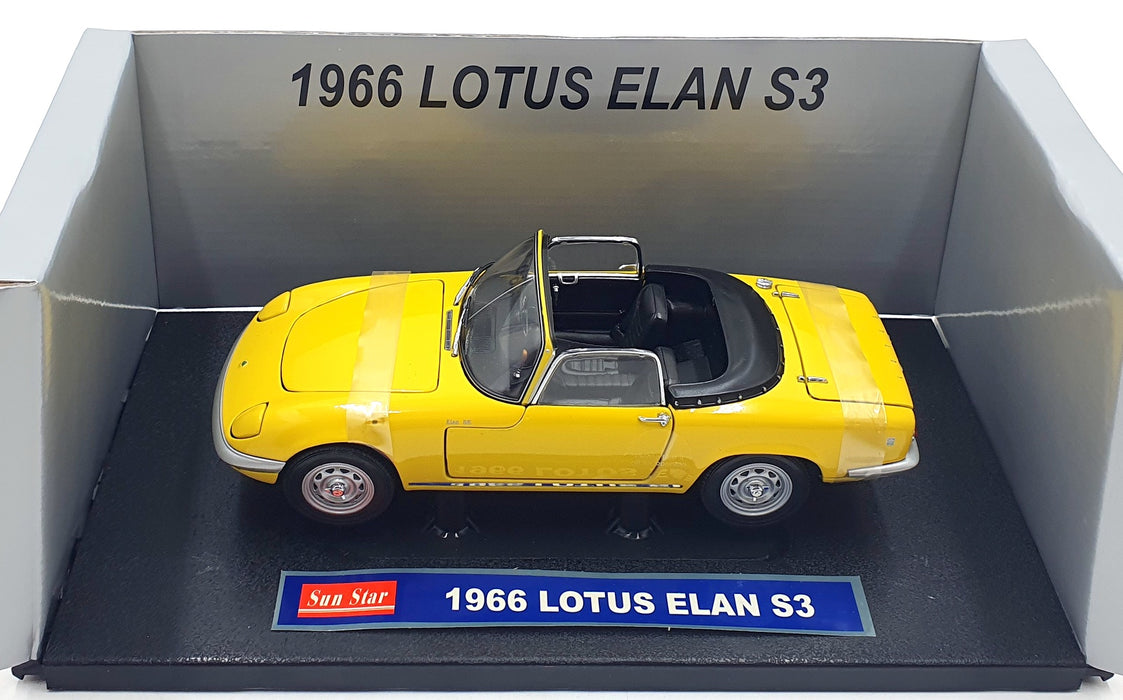 Sun Star 1/18 Scale Diecast 4052 - 1966 Lotus Elan S3 Open Convertible Yellow