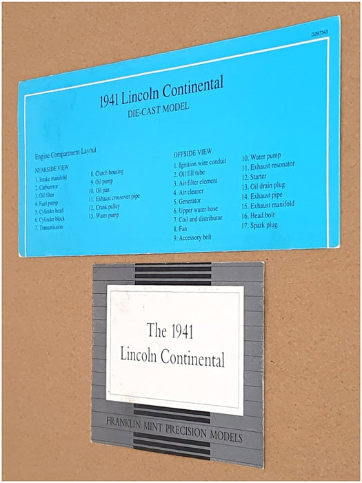 Franklin Mint 1/24 Scale Diecast B11RU76 - 1941 Lincoln Continental Met Brown