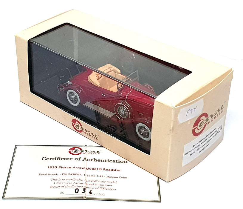 Esval 1/43 Scale EMUS43006A - 1930 Pierce Arrow Model B Roadster - Maroon