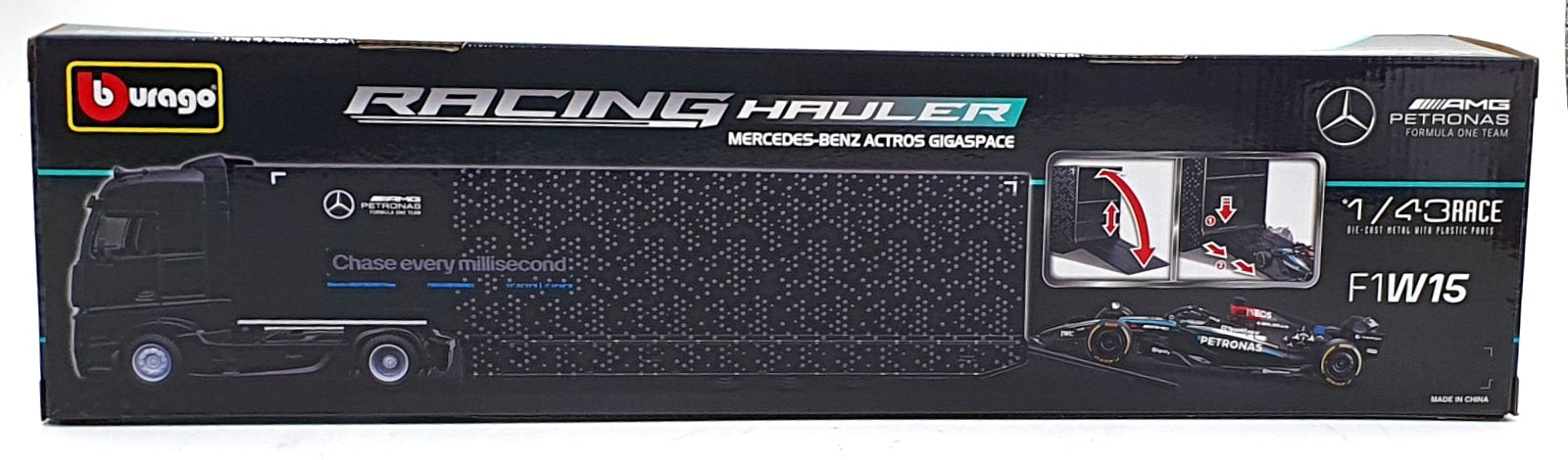 Burago 1/43 Scale 18-38402 - Mercedes Benz Actros Racing Hauler AMG Petronas