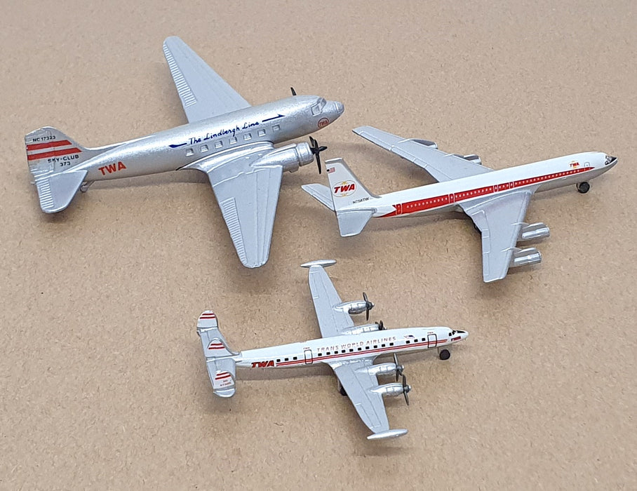 Schabak 3 Piece Aircraft Set 911/10 - TWA 1/250 DC3 1/600 Connie 1/600 B-707