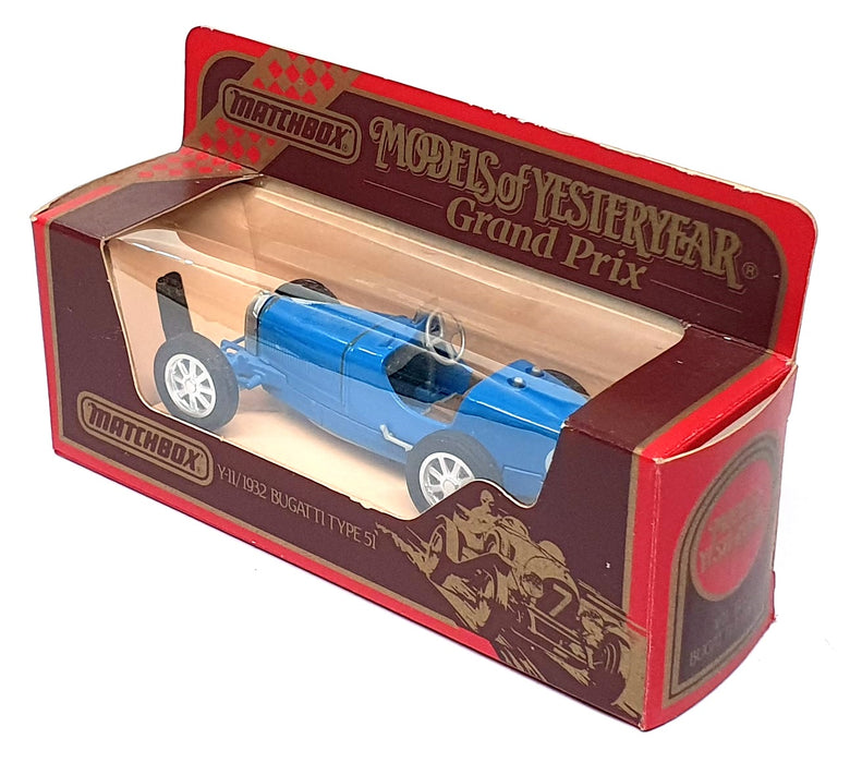 Matchbox Appx 10cm Long Y-11 - 1932 Bugatti Type 51 GP Race Car - Blue