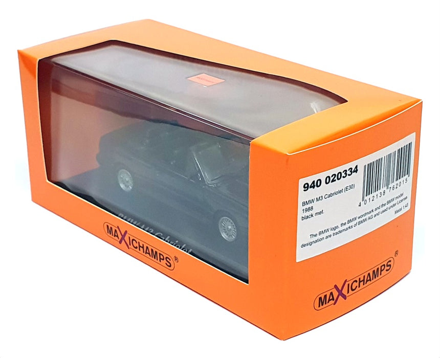 Maxichamps 1/43 Scale 940 020334 - 1988 BMW M3 Cabriolet (E30) - Met Black