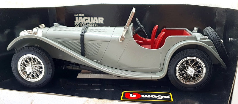 Burago 1/18 Diecast Model Car 3006 - 1937 Jaguar SS100 Grey with Red Seats