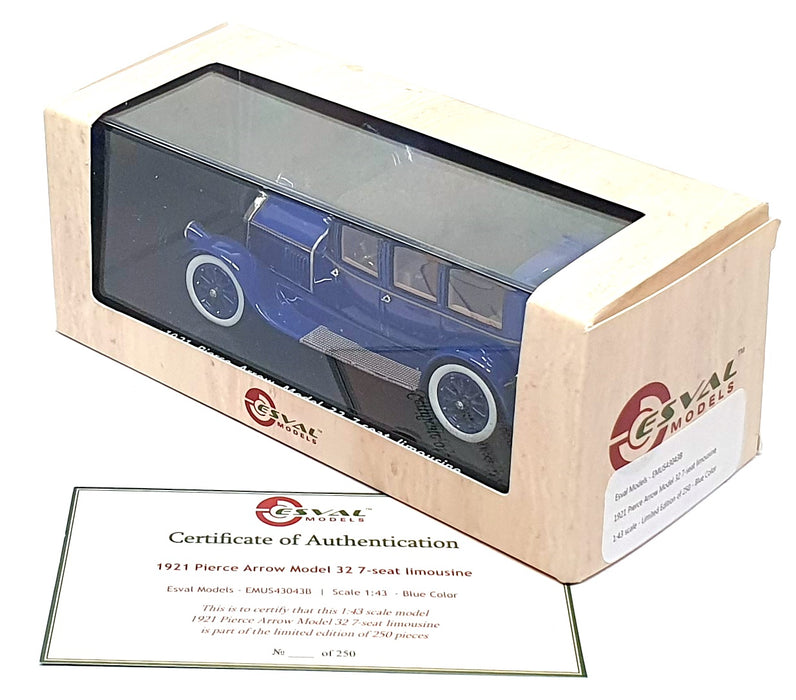 Esval 1/43 Scale EMUS43043B - 1921 Pierce Arrow Model 32 7 Seat Limousine - Blue