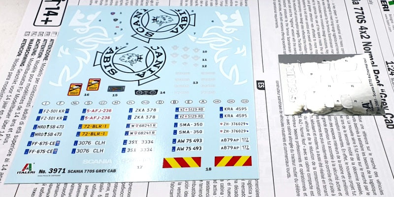 Italeri 1/24 Scale Unassembled Kit 3971 - Scania 770S 4x2 Normal Roof Grey Cab