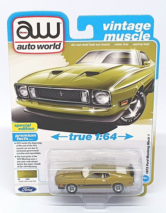 Auto World 1/64 Scale AW64482 - 1973 Ford Mustang Mach 1 Bright Green Gold Poly