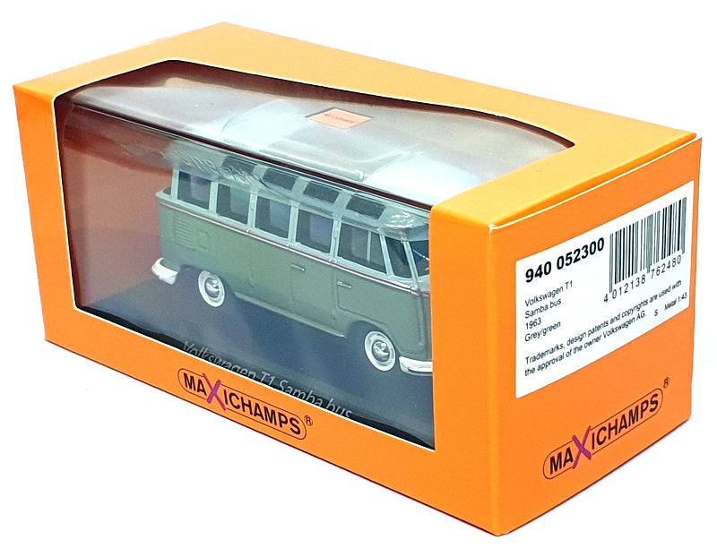 Maxichamps 1/43 Scale 940 052300 - 1963 Volkswagen T1 Samba Bus - Grey/Green
