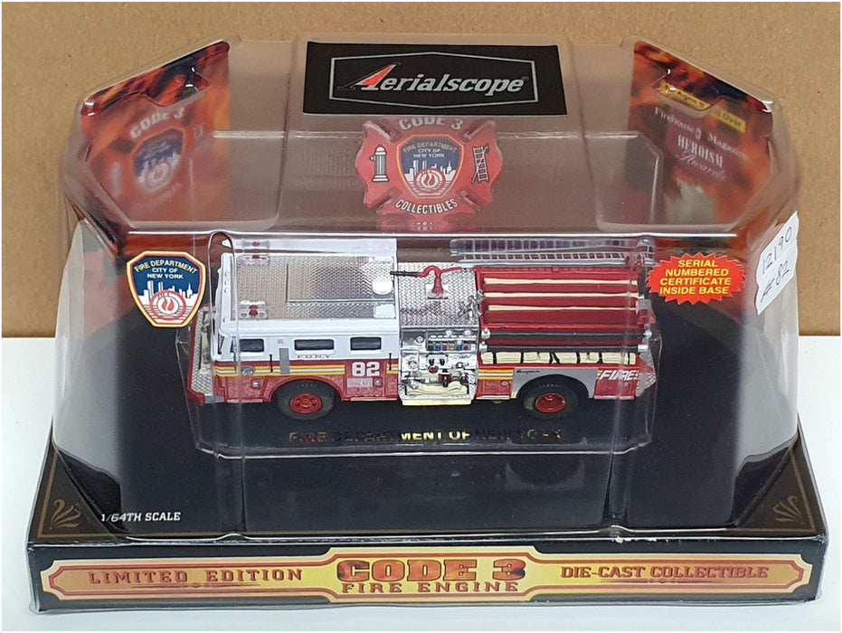 Code 3 1/64 Scale 12190 - Aerialscope Fire Engine #82 FDNY - Red/White