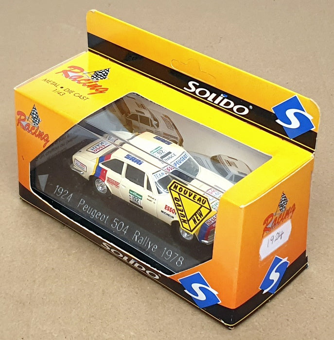 Solido 1/43 Scale 1924 - Peugeot 504 Coupe V6 #02 Rallye Bandama 1978 - White