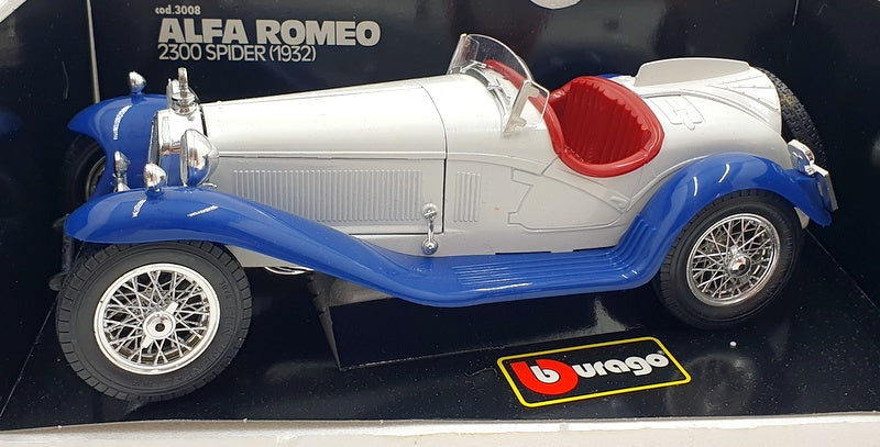 Burago 1/18 Scale Diecast 3008 Alfa Romeo 2300 Spider 1932 White Blue