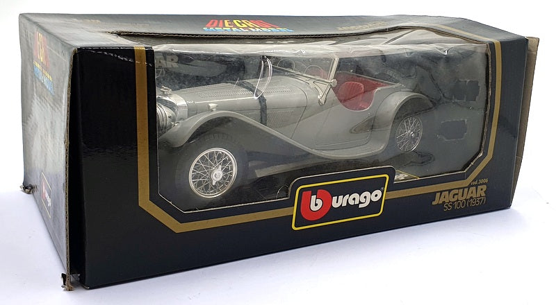 Burago 1/18 Diecast Model Car 3006 - 1937 Jaguar SS100 Grey with Red Seats