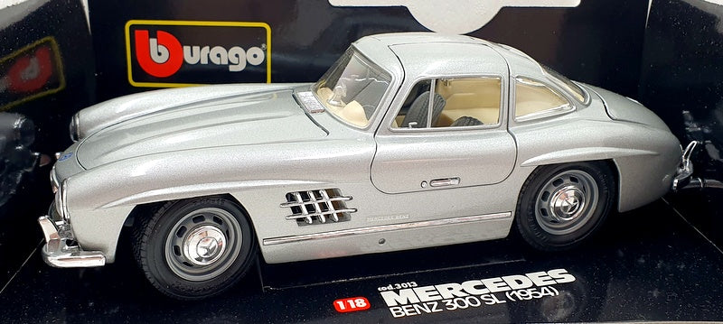 Burago 1/18 Scale Diecast 3013 - 1954 Mercedes Benz 300 SL Silver/Cream Int