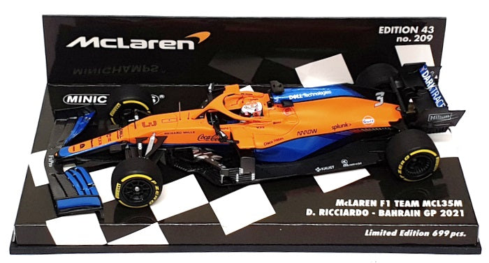 Minichamps 1/43 Scale 537 214303 - F1 McLaren MCL35M Bahrain GP 2021 Ricciardo