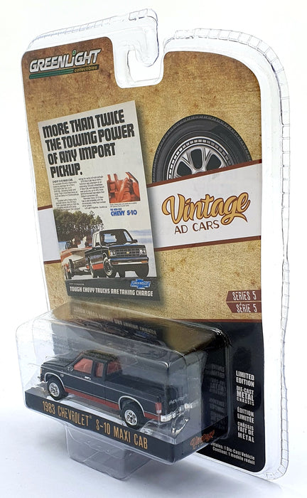 Greenlight 1/64 Scale 39080-E - 1983 Chevrolet S-10 Maxi Cab Truck - Black