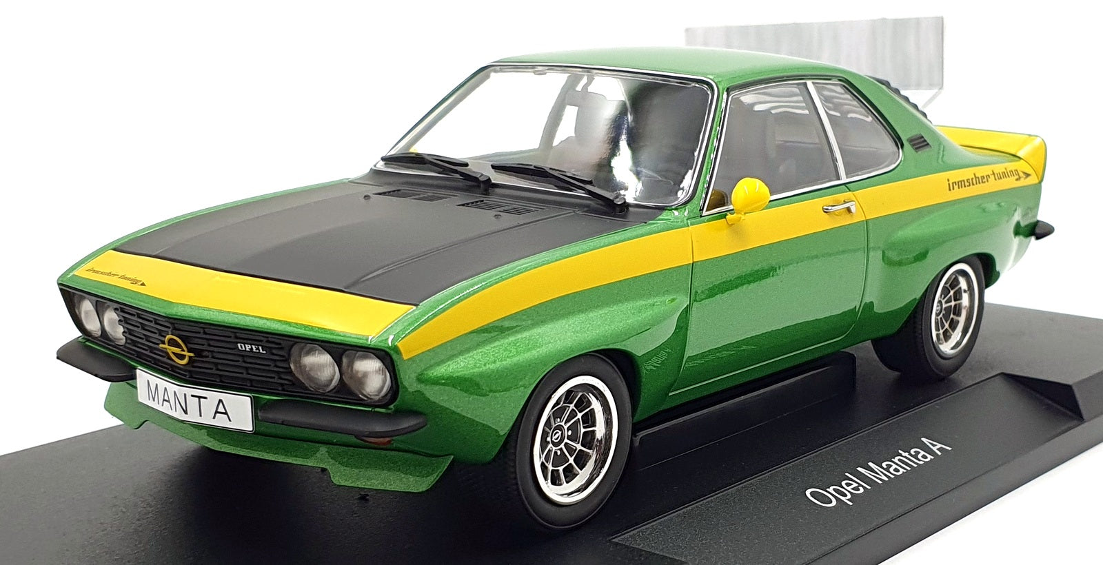MCG 1/18 Scale Diecast MCG18425 - Opel Manta A - Met. Green/Yellow
