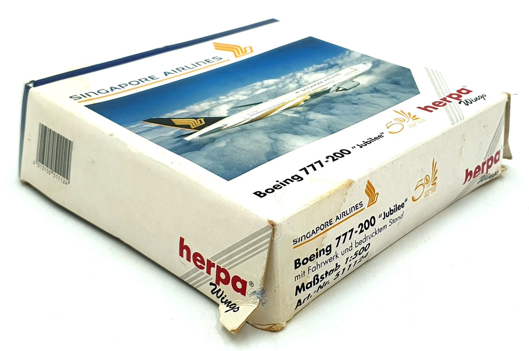 Herpa 1/500 Scale 511124 - Boeing 777-200 "Jubilee" Singapore Airlines Aircraft