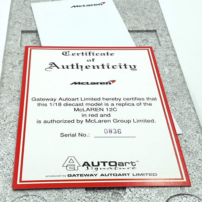 Autoart 1/18 Scale Diecast 76008 - McLaren 12C - Red 