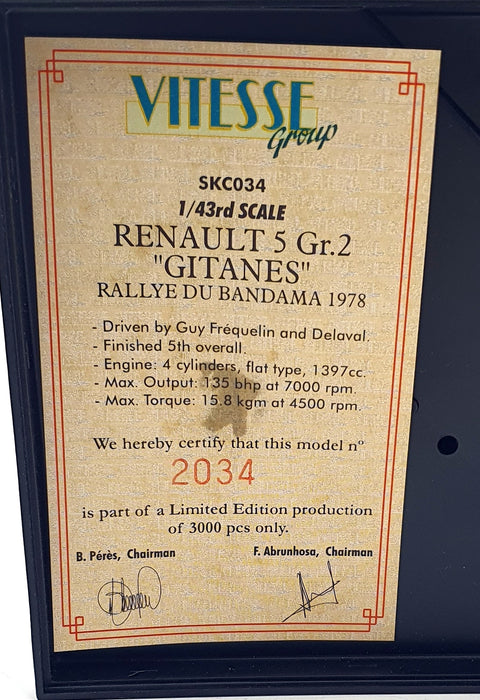 Skid 1/43 Scale SKC034 - Renault 5 Gr. 2 "Gitanes" #5 Du Bandama Rally 1978