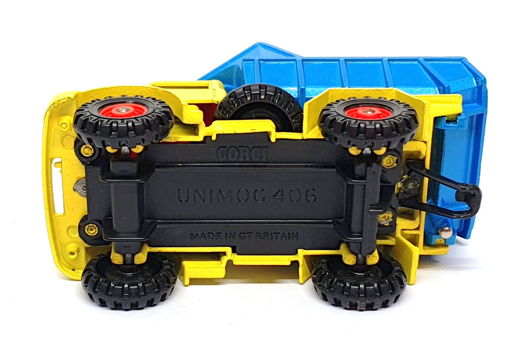 Corgi Toys 9.5cm Long Original Diecast 409 - Unimog Tipper - Yellow/Blue