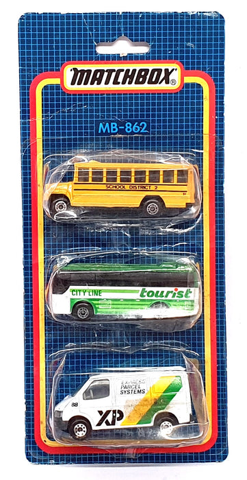 Matchbox Diecast MB-862 - 3 Piece Set 2x Buses & 1 Ford Transit Van
