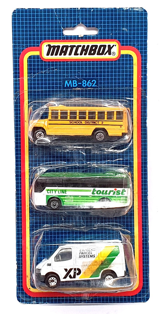 Matchbox Diecast MB-862 - 3 Piece Set 2x Buses & 1 Ford Transit Van