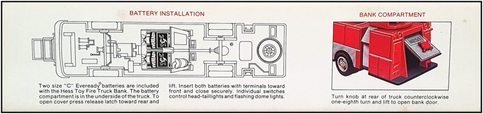 Hess Appx 30cm Long HES01 - Toy Fire Truck Bank With Lights - Red