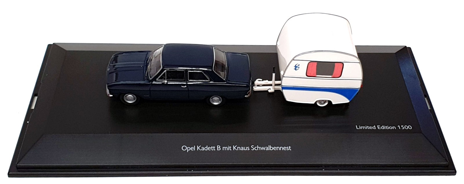 Schuco 1/43 Scale 45 029 4700 - Opel Kadett B With Caravan - Dk. Blue White