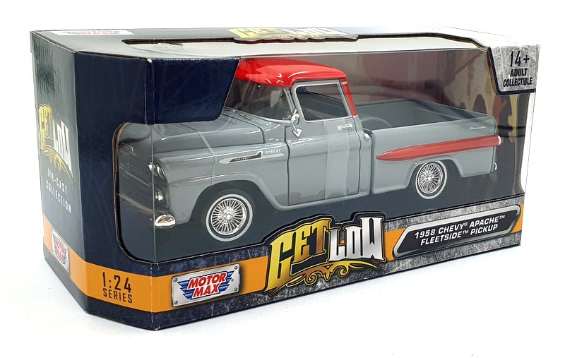 Motor Max 1/24 Scale 79033 - 1958 Chevvy Apache Fleetside Pickup - Grey/Red