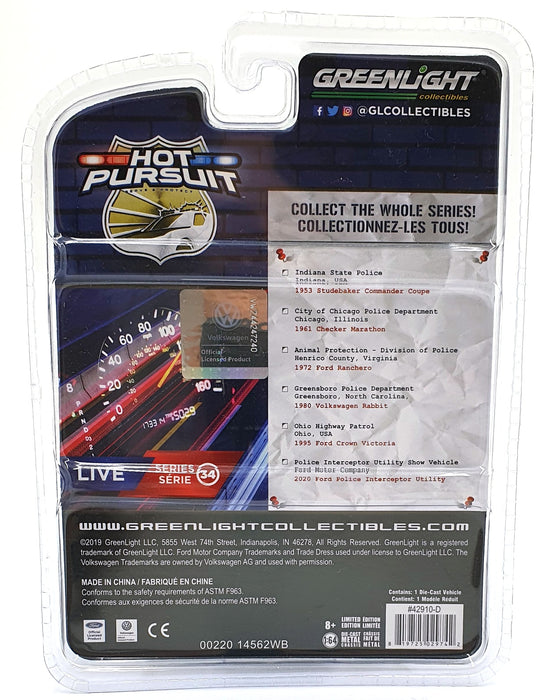 Greenlight 1/64 Scale 42910-D - 1980 Volkswagen Rabbit Police Car