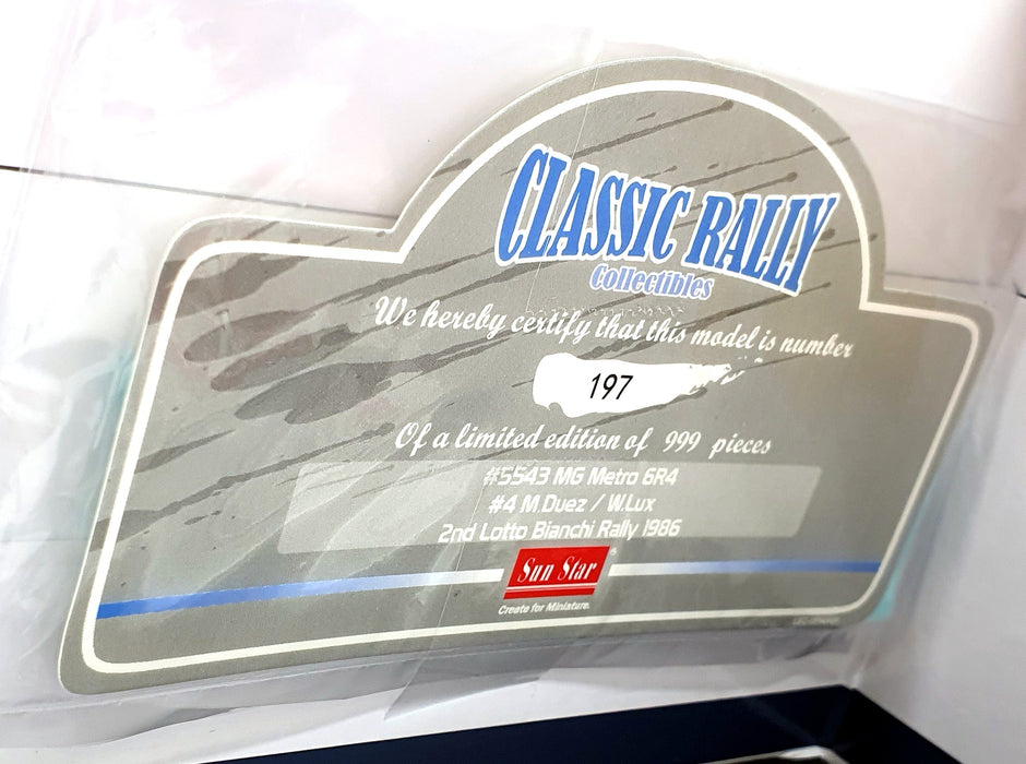 Sun Star 1/18 Scale Diecast 5543 - MG Metro 6R4 #4 2nd Bianchi Rally 1986