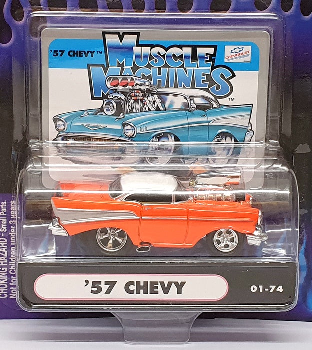 Muscle Machines 1/64 Scale 71161 01-74 - 1957 Chevrolet Chevy - Orange/White