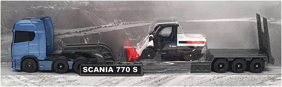 Maisto 11681 - Scania 770 S Big Hauler With Bobcat Excavator - Met Lt Blue