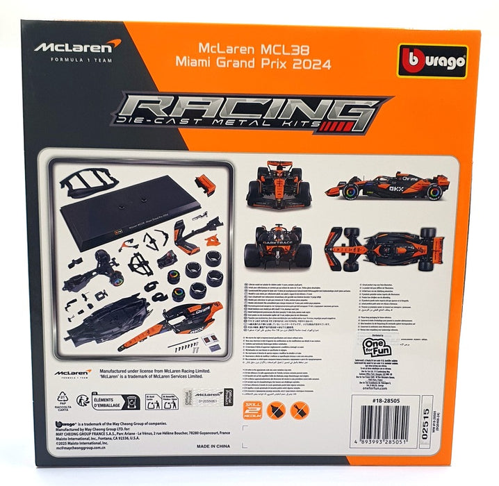 Burago 1/24 Scale Metal Kit 18-28505 - McLaren MCL38 #81 Miami GP 2024 -Piastri