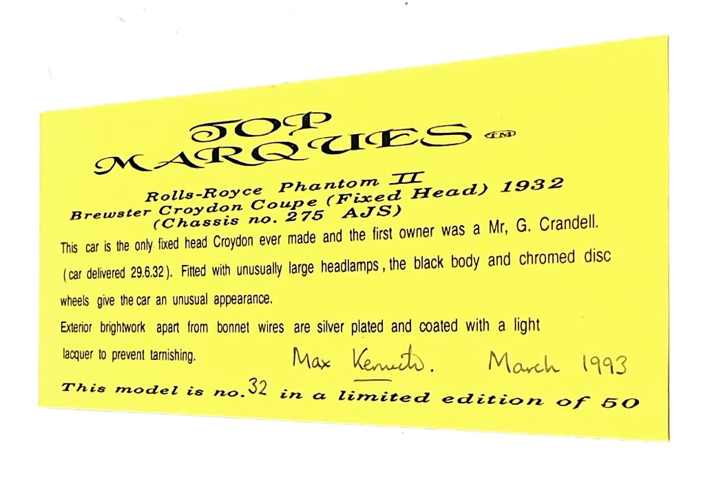 Top Marques 1/43 Scale GS4 - 1932 Rolls Royce Phantom II - Black