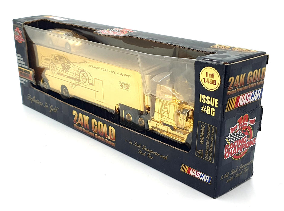Racing Champions 1/64 Scale 92401 #8G John Deere #97 Nascar And Transporter Gold