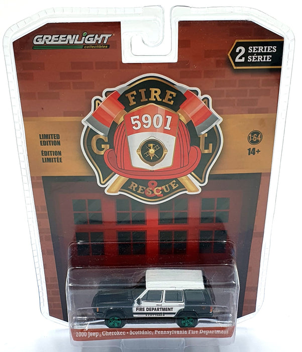 Greenlight 1/64 Scale 67020-D 2000 Jeep Cherokee Fire Department - Green Wheels